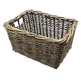 Rattan Aufbewahrungkorb rechteckig shabby grau - 44 x 33 cm - Regalkorb aus Weide geflochten mit Griffen - Holzkorb Weidekorb Rattankorb Holz Deko Korb Bad Regal Schrank Organizer