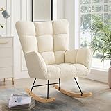 Ckaff Schaukelstuhl, Schaukelsessel Stillsessel Babyzimmer, Relaxstuhl Gepolsterter Sessel Wohnzimmersessel Lesesessel mit Holzkufen, Armlehne für Wohnzimmer Schlafzimmer Babyzimmer, Elfenbeinweiß