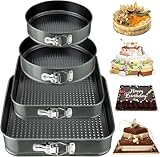 NCKIHRKK 4er-Set Springform, 16/20cm Kuchenform Rund und 22/26 Kuchenform Eckig, Carbonstahl Antihaftbeschichtete Backform Rund Rechteckig mit Abnehmbarem Boden, Grau