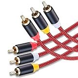 Audio-Video-Cinch-Kabel, 7,6 m, 3 Cinch-Stecker auf 3 Cinch-Stecker, 24 K vergoldet, Composite-AV-Kabel, kompatibel mit Set-Top-Box, Lautsprecher, Verstärker, DVD-Player und mehr (8 m)