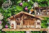 ÖLBAUM-Krippen aus Naturholz,Große XXL 70 cm Krippenstall-Weihnachtskrippe, mit LED + Brunnen + Dekor, MASSIVHOLZ