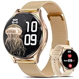 Lgnitek Smartwatch Damen mit EKG+HRV/ΒΙυtｚυcker/BMI/Harnsäure, Rund 1,43' AMOLED Gesundheitsuhr mit Telefonfunktion, 24H Pulsuhr SpO2 Schlafmonitor Menstruationszyklus Fitness Tracker iOS Android
