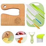 Goodchef Kindermesser 8-teiliges Kinder-Küchenmesser-Set zum Schneiden und Kochen von Obst oder Gemüse für Kleinkinder, inklusive Holzmesser Schneidebrett Schäler(Dinosaurier)