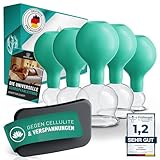 KURGLAS Schröpfgläser aus Echtglas [5 Stück] - Medizinische Schröpfen mit Saugball & Faszienschaber - mit starker Saugleistung - Schröpfset mit e-Book - Gegen Verspannungen & Cellulite