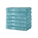 Amazon Basics Händehandtuch aus Bio-Baumwolle, farbecht, 6 Stück, 41 x 66 cm, Blaugrün