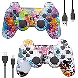 PS-3 Ersatz Controller 2er Pack Wireless Bluetooth PS-3 Hochleistungs Wireless-Double-Shock-Controller für Play-Station 3-Spielekonsole für Double-Shock-Game-Konsole mit Ladekabel