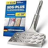 S&R Hochleistungs - Fliesenmeißel SDS plus 165 mm x 75 mm abgewinkelt, Meißel in Industrie-Qualität Made in Germany, optimierte Geometrie für Fliesen und Fliesenkleber, gehärtet, breit, Thunder