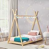 [en.casa] Kinderbett Vimpeli 90 x 200 cm Tipi Bett mit Lattenrost Kleinkindbett Bambus Zelt Spielbett Kinderzimmer