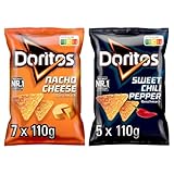 Doritos Mix - Herzhafter Snack zum Knabbern aus Mais: 7x Doritos Nacho Cheese + 5x Doritos Sweet Chili Pepper (12 x 110g)