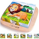 Rolimate Bilderwürfel Holz, Holzpuzzle 3D Würfelpuzzle Puzzlespiele 6 in 1 Tier-Motive mit 9 Würfel Holzspielzeug für Kinder ab 2 3 4 Jahren, Montessori Vorschule Lernspielzeug, 16 x 16cm, bunt