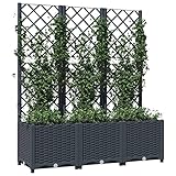 Ailgely Pflanzkübel mit Spalier Hochbeet mit Rankgitter XL Gartenspalier für Kletterpflanzen, Rankkasten für Garten Balkon Terrasse Hof, Dunkelgrau 120x40x136 cm PP