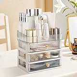Oemmn Make Up Organizer mit Schubladen Acryl Kosmetik-Organizer mit 3 Schubladen und 14 Fächern Schreibtisch-Aufbewahrungsbox Schmuckkastenf,Schminkaufbewahrung für Schlafzimmer, Badezimmer
