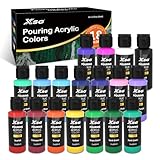 XSG Acrylfarben-Set, 18 Farben × 60 ml, Acrylfarben-Set für Erwachsene, ungiftig, perfekt zum Gießen auf Leinwand, Holz, Handwerk, Fliesen, Felsen, Malerei