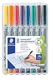 STAEDTLER Universalstift Lumocolor non-permanent, Strichbreite 1,0mm, für fast alle Oberflächen, wasserlösliche Tinte, 8 Marker in sortierten Farben in der aufstellbaren STAEDTLER Box, 315 WP8