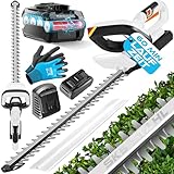 MASKO® Akku Heckenschere Profi Hecken & Strauchschere 57cm Schnittlänge Inkl. Handschuhe, Schutzhülle & 21V Akku 2,0 Ah mit Ladegerät, 27mm Zahnabstand Dual Schnittklingen Verstellbarer Griff Weiß