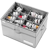 LUVHOMEE Schuhorganizer für Closet, Passt 16 Paare, große Schuhschrank, Schuhbox mit Durchsichtigem Deckel, Starke Aufbewahrungskiste für Schuhaufbewahrung, Platzsparender Shoe Rack mit Griffen, Grau