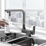 SJQKA 3 Wege Wasserhahn Vorfenster Küchenarmatur, Klappbar Messing, Sprudel Wasserhahn Küche Vorfenstermontage (Gebürstetes Gold)