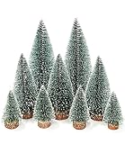 TIDEVAN 9 Stück Weihnachtsbaum Mini Künstlich 10/15/20cm Weihnachts Baum mit Schnee-Effek Klein Weihnachtsdeko für Tischdeko,DIY,Schaufenster,Dekoration, Geschenk(Grün)