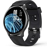 AGPTEK Smartwatch, 1,3 Zoll runde Armbanduhr mit personalisiertem Bildschirm, Musiksteuerung, Herzfrequenz, Schrittzähler, Kalorien, usw. IP68 Wasserdicht Fitness Tracker für iOS und Android, Schwarz