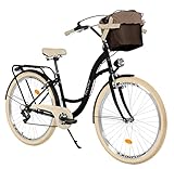 Milord Komfort Fahrrad mit Korb Hollandrad, Damenfahrrad, Citybike, Retro, Vintage, 28 Zoll, Schwarz-Creme, 7-Gang