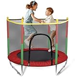 Sinbide Kindertrampolin 140cm mit Sicherheitsnetz Indoor und Outdoor Kinder-Lawinen-Trampolin Robuste Sprungmatte Rundes Gartentrampolin mit Randabdeckung mit Leiter Belastbarkeit 220 kg (Rot)