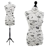 LUCCESI | Schneiderpuppe | zum Probierpreis! | Größen S - XL (Female ♀) | Torso Size: L (Large/40-42) | Wechselbezug Creme-Weiss/florales Muster (schwarz) | Standfuss schwarz | Schaufensterpuppe