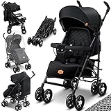 KIDIZ® Kinderwagen City-Pro Buggy Kinderbuggy klappbar Liegebuggy Sportwagen Faltbar 360° 6-Zoll-Rädern Inkl. Moskitonetz, Fußsack und Regenverdeck zusammenklappbar Schlaffunktion Schwarz