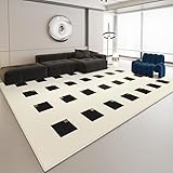 Teppiche für Wohnzimmer, Badezimmer und Schlafzimmer (110 x 190 cm), rutschfest, kurzflorig, pflegeleicht, weicher Teppich für Küche und Flur, modernes geometrisches Muster mit schwarzen und