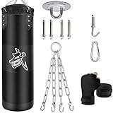 ZERUIDM Boxsack Set Heavy Duty Punchingsäcke UNGEFÜLLT, Hängende Punchingsäcke Boxing Bag für Erwachsene Kinder, Punching Bag mit Boxbandagen Deckenhaken Kette, für Kickboxen Kampfsport Muay Thai MMA