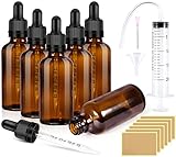 RYMALL Pipettenflasche 6 Stk 50ml Apothekerflasche Pipette Pipette Bottles Brown Glass Bottles mit Trichter Aufkleber Innenstöpsel und Etikett für Ätherische Öle, Aromatherapie-Düfte