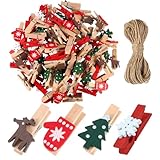 100 Stück Weihnachten Holz Clips Klammern Weihnachten Klein Klammern Weihnachten Mini Holzklammern Weihnachten Zierklammern Dekoklammern für Fotos Party Weihnachten Dekoration Hochzeit