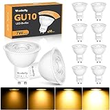 Wonkelly GU10 LED Dimmbar Lampen, Warmweiss Licht 3000K, LED Birne GU10 Dimmbar 7W Leuchtmittel, 50W Halogen Ersatz, 500LM, 38° Abstrahlwinkel Strahler Dimmbar GU10 Glühbirnen-10 Stück