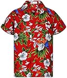 V.H.O. Funky Hawaii-Hemd, Herren, Kurzarm, Cherryparrot, Rot, L