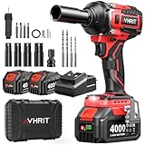 Avhrit Akku Schlagschrauber mit 2x 4.0Ah Lithium Batterie, 700N.m 1/2 Zoll Bürstenloser Elektro Schlagschrauber für Haus und Auto, 5 Stecknüsse, 4 Schrauben, 4 Bohrern