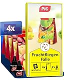 PIC Fruchtfliegenfalle für Küche– 4X Fliegenfalle + 2X Lockstoff auf Essig-Basis – Effektive Obstfliegenfalle küche gegen fruchtfliegen – dezentes Design, Wirkt bis zu 16 Wochen