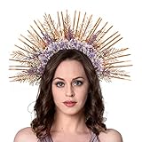 COSUCOS Halo Crown Gold Stirnband - Königin Kopfschmuck Sunburst Halo Kopfschmuck Brautkrone für Hochzeit Cosplay Howlloween Fotoshooting Theater Kostüm Lila