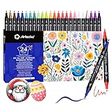 Artecho Acrylstifte 24 Farben, 0.5-5mm Wasserfester Dual Tip Marker (Pinsel und feine Spitze), mit doppelten Enden für Rock Painting, Glas, Papier, Holz, Ei, Leinwand, Keramik, Stoff, DIY Crafts