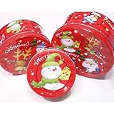 3-tlg. Set Gebäckdosen aus Metall für Weihnachten - Keksdosen Weihnachten - Plätzchendosen (Schneemann-Rentier-Santa(rot)