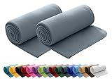 wometo 2er Set Polar Fleecedecke oekoTex 130x160 cm ca. 400g schwer mit Anti-Pilling und Kettelrand grau