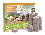FLORTUS – Kokos Quelltöpfe aus Anzuchterde mit Nährstoffen – 24 Stück Kokos Quelltabletten torffrei & biologisch abbaubar – Quelltabs aus Kokoserde gepresst zur Pflanzen Anzucht von Samen & Setzlingen