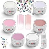 EuBeCos 6x 5ml BABY-BOOMER GLAMOUR UV-GEL-SET Ombre French Rosa Weiss MADE IN GERMANY mit ANLEITUNG 50x Strass-Steinchen und Nagelkleber 3g. Mega tolles Sparset