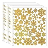 Wisafory Aufkleber Weihnachten Schneeflocken Sticker Glitzer Weihnachtssticker Selbstklebende wasserdichte-Aufkleber für Scrapbooking Geschenk Weihnachtsdeko zum Basteln Gold 20 Blatt