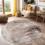 Cekene Abstrakt Waschbarer Teppich Rund 120cm Beige Runder Teppiche Wohnzimmer rutschfest Schlafzimmer Tepich Moderner Kurzflor Rund Teppiche für Kinderzimmer Esszimmer Büro(Taupe)