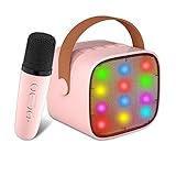 BONAOK Karaoke Mikrofon Kinder Spielzeug, Kabellos Mikrofon Karaokemaschinen Elektronisches Spielzeug, Tragbare Bluetooth Karaoke Maschine Lautsprecher mit Mikrofon & LED-Lichteffekten(Rosa)