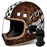 QJWMatic Vintage-Integral-Motorradhelm, ECE-Geprüft, Moto-Scooter, Retro-Klassiker Touring-Motorradhelm Integralhelme Für Roller Männer Und Frauen G,M55-56CM