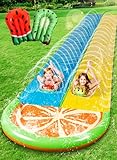 SLOOSH 609 x 157 cm Slip Slide 2-Personen-Wasserrutsche mit 2 Boogie-Boards Garten-Wasserrutsche im Freien mit Sprinkler Sommerspielzeug