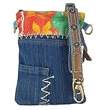 Sunsa kleine Umhängetasche, Upcycling Denim Tasche. Cross body bag, Schultertasche Crossover, Nachhaltige Produkt aus Used Sari & Jeans, 52453