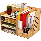 Aolawco Schreibtisch Organizer Holz, 37x28x27cm Große Kapazität Desk Organizer for Dokumente und Notizbuch, Schreibtischorganizer mit Stiftbox Tissue-Box