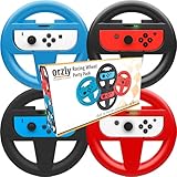 Orzly Multipack mit 4 Lenkrädern für Mariokart auf Nintendo Switch [Set bestehend aus: 1 x rotes Lenkrad + 1 x blaues Lenkrad + 2 x schwarze Lenkräder] (die Konsole und die Joy-Con-Controller sind