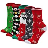 LOFIR Bunte Lustige Socken Damen Weihnachtssocken Tiermuster Strümpfe aus Baumwolle Mädchen Socken Weihnachten Geschenk für Frauen, Größe 35-41, 5 Paare